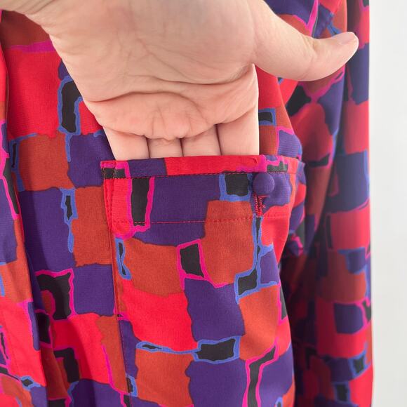 Stefanie Red Purple Silky Abstract Pattern Long Sleeve Retro Jacket Blazer 12 - Picture 6 of 11